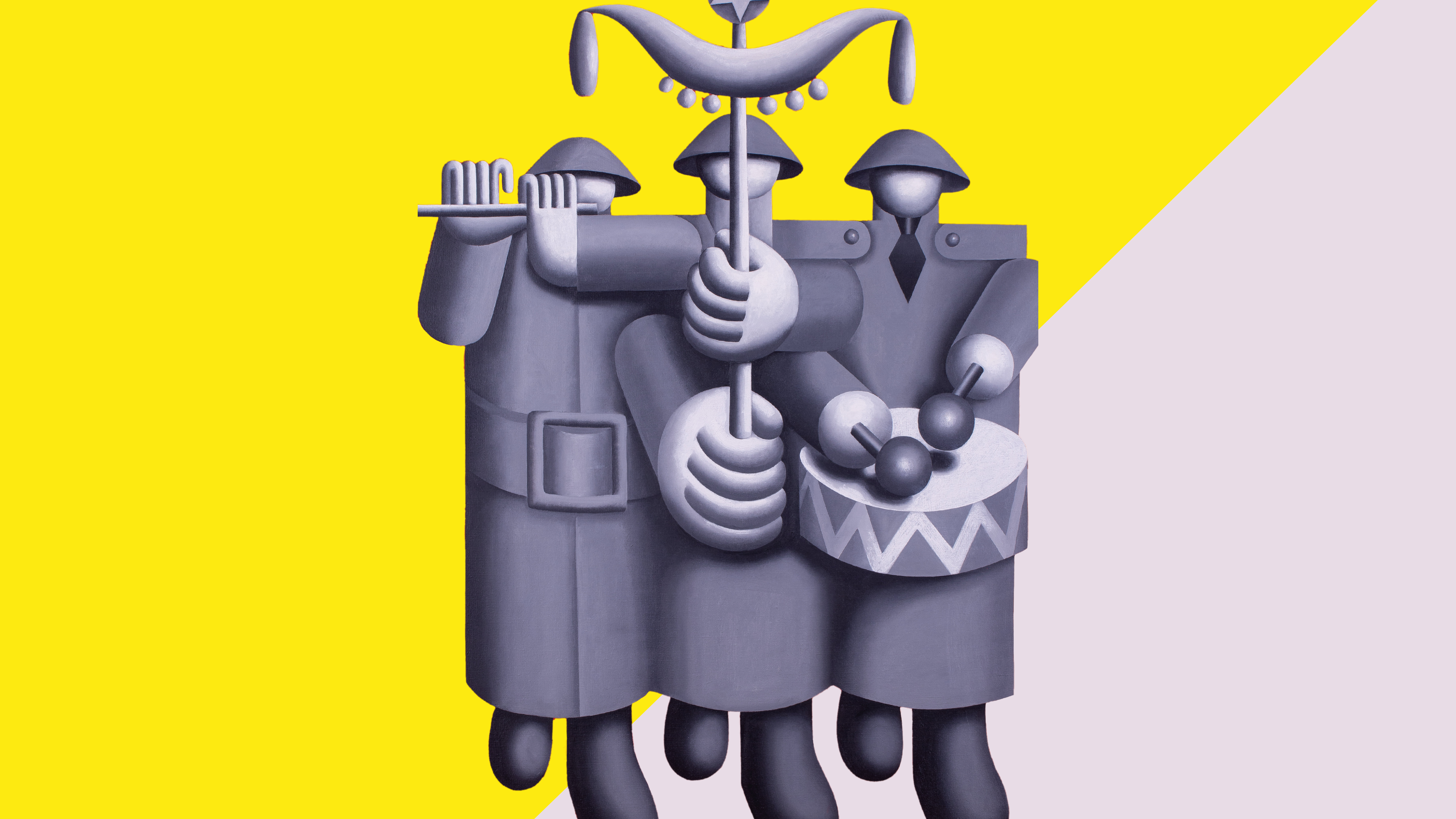 Hans Ticha, Spielmänner, 1980, Öl auf Leinwand, 140,5 x 100 cm, BBAS8965 (bearb.)