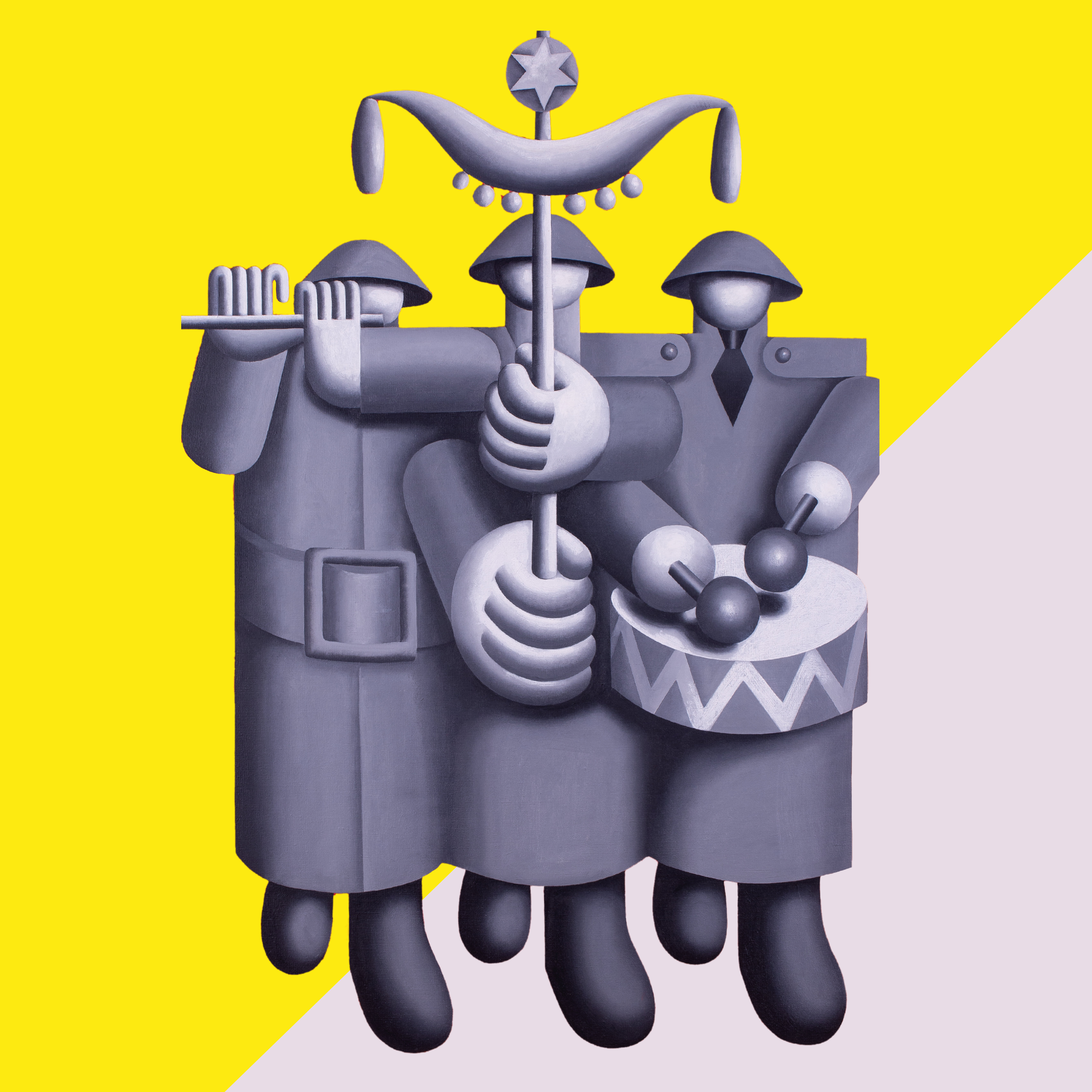 Hans Ticha, Spielmänner, 1980, Öl auf Leinwand, 140,5 x 100 cm, BBAS8965 (bearb.)