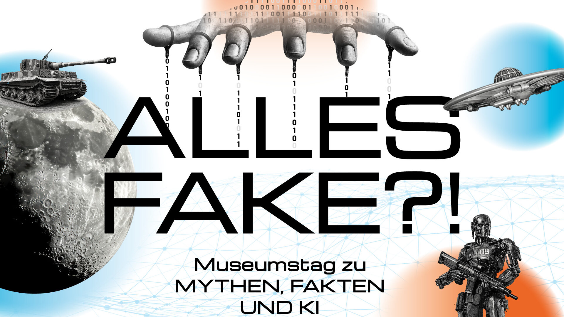 Bewerbungsmotiv zum Museumstag »Alles Fake?!«, das KI-generierte Inhalte enthält. 